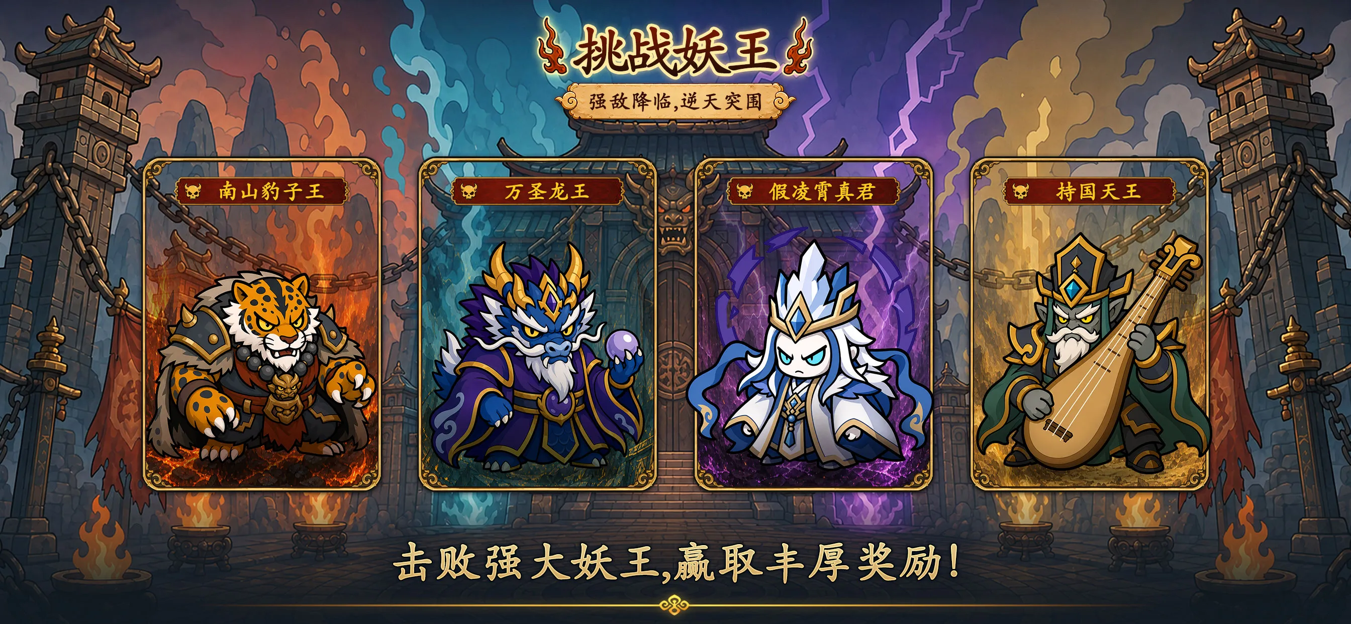妖王画面——四大妖王坐镇，挑战成功赢取丰厚奖励